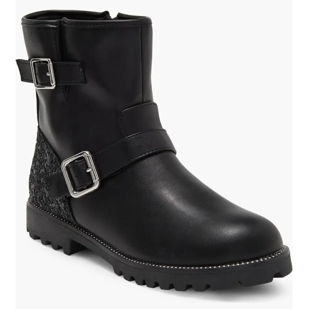 Harper Canyon Boots Size 5 Black Buckle‎ Detail Lug Sole Block Heel Side Zip NEW